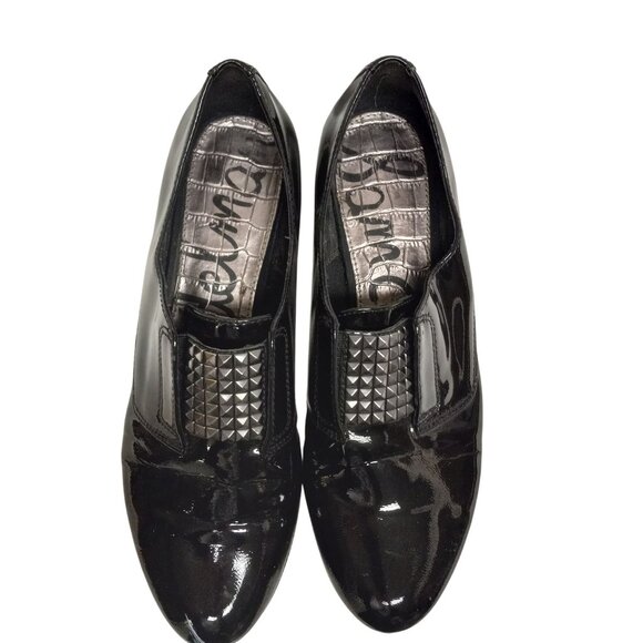Sam Edelman Size 8 M Womens Kennedy Black Patent Leather Studded Slip On Loafers - Picture 5 of 13